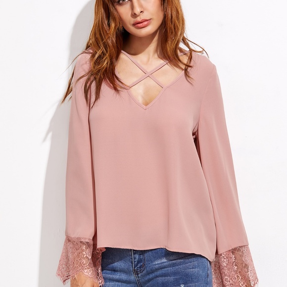 Crisscross V-Neckline Blause - Picture 4 of 5